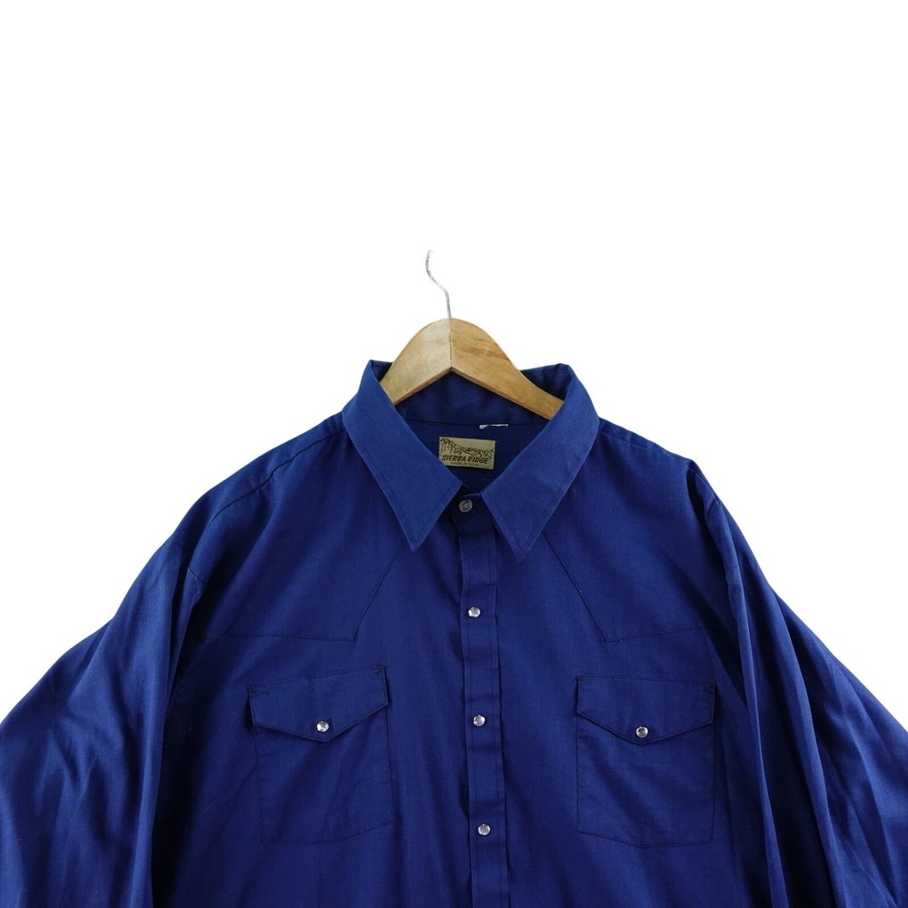 Vintage Sierra Ridge USA Made XXL Pearl Snap Blue Western Long Sleeve Shirt